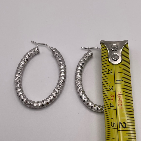 MILOR Italy Diamond-Cut Oval Hoop Earrings 14K White Gold - Picture 6 of 6
